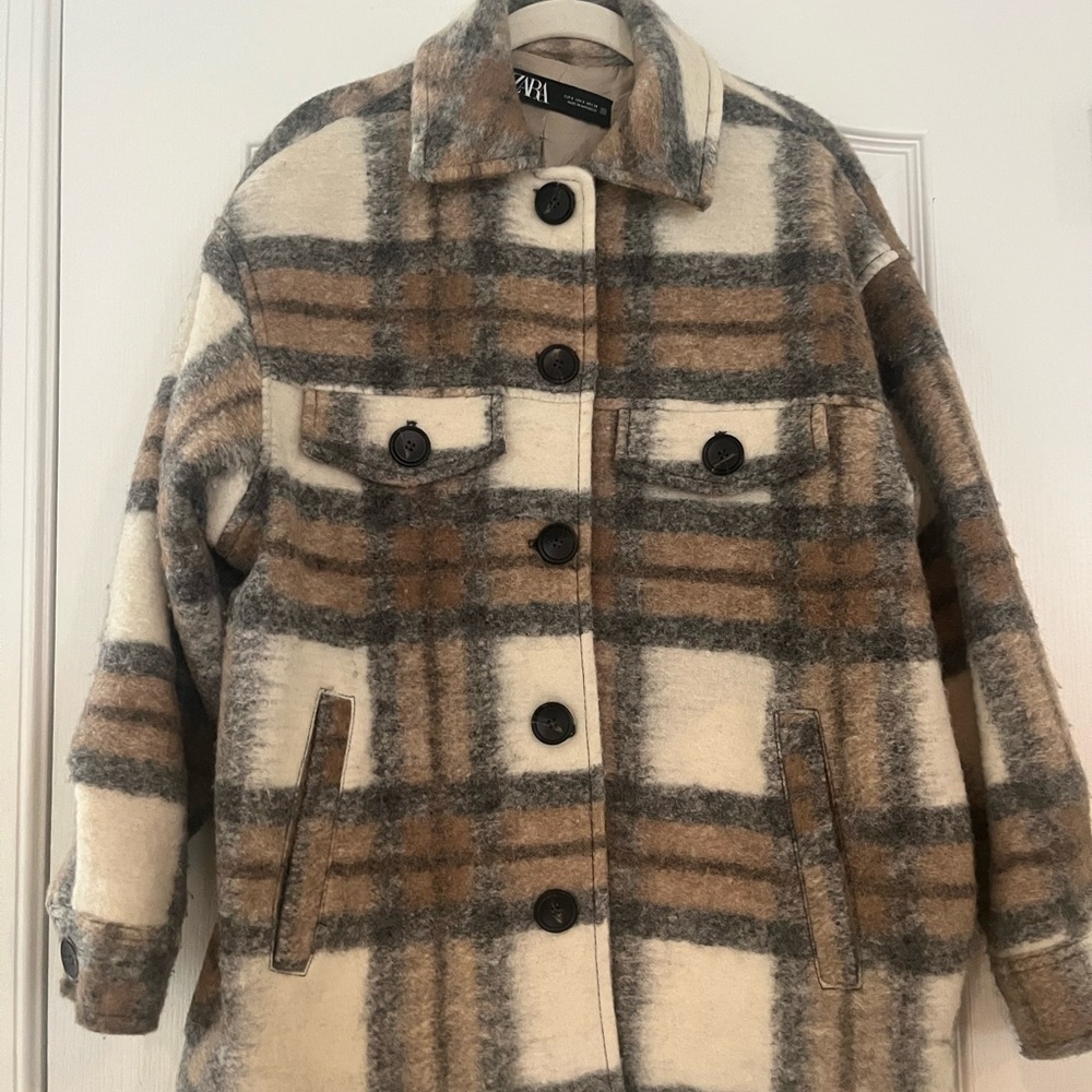 Zara Cream and Brown Teddy Jacket